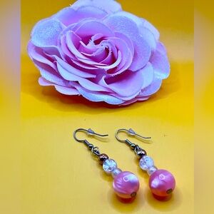 Chic Pink Beaded Drop Earrings